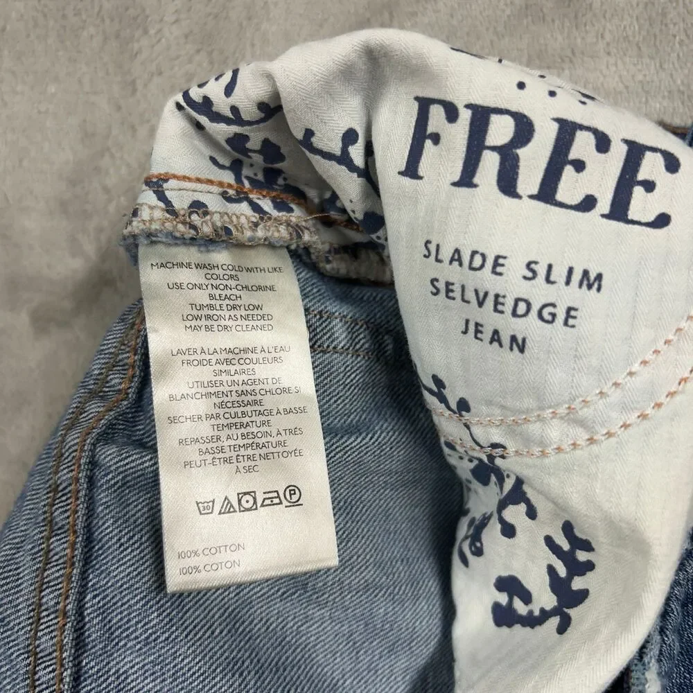 We The Free Slim Shade Selvedge Jeans Straight Leg Button Fly Sz 27 Blue